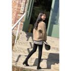 Faux-fur Jacket & Keyhole Scarf Set Brown - One Size