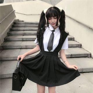 Short-sleeve Shirt / Neck Tie / Suspender Pleated Skirt / Set