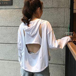 Mock Two Piece Hooded Long-sleeve T-shirt