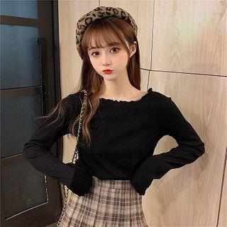Mock-turtleneck Long-sleeve Lettuce Edge T-shirt