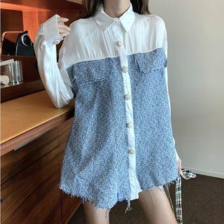 Long-sleeve Tweed Panel Shirt