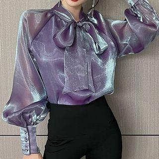 Tie Neck Glitter Blouse
