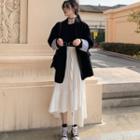 Oversize Open Front Blazer / Irregular Hem Midi A-line Skirt