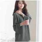 Set: Round-neck Pleated Top + Band-waist Wide-leg Pants