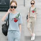 Set: Short-sleeve Embroidered T-shirt + Sweatpants
