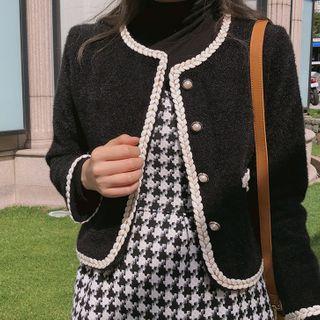 Braided-trim Faux-pearl Button Jacket