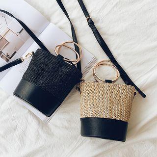 Faux Leather Straw Hand Bag