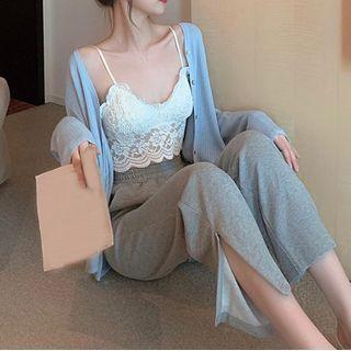 Lace Camisole Top / Wide Leg Pants / Jacket