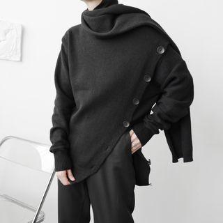 Scarf Applique Asymmetrical Sweater
