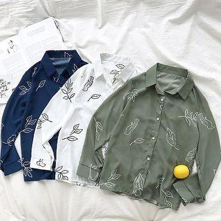 Printed Chiffon Single-breasted Long-sleeve Blouse