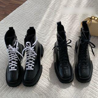 Block Heel Platform Lace Up Shorts Boots
