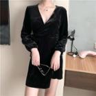Irregular V-neck Long-sleeve Dress