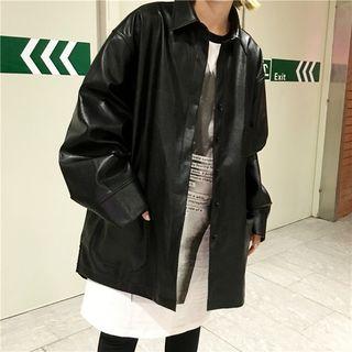 Faux-leather Shirt Jacket