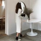 Slit-side Midi Rib-knit Dress Ivory - One Size