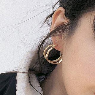 925 Sterling Silver Cross Open Hoop Earring 1 Pair - Gold - One Size