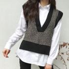 Deep V-neck Knit Vest As Shown In Figure - One Size