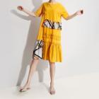 Elbow-sleeve Ruffled Paneled T-shirt Dress