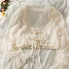 Tie-front Ruffle-edge Sheer Light Top