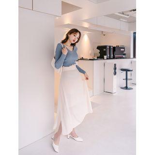 Plus Size Frilled Tie-waist Maxi Silky Skirt
