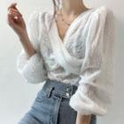 3/4-sleeve V-neck Textured Blouse