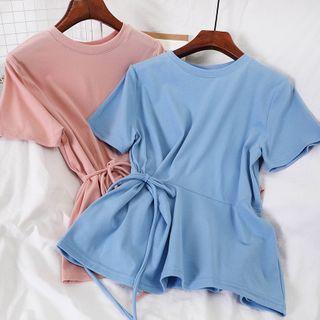 Tie-waist Plain Short-sleeve T-shirt