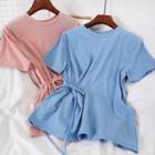Tie-waist Plain Short-sleeve T-shirt
