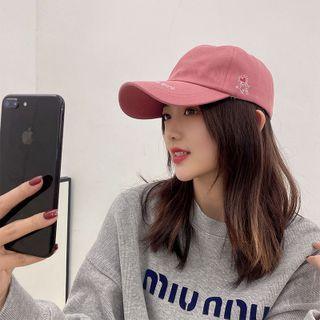 Heart Embroidered Baseball Cap Pink - One Size
