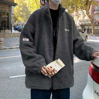Lettering Embroidered Fleece Jacket