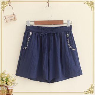 Letter Embroidered Drawstring Shorts