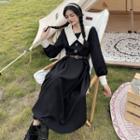 Long-sleeve Contrast Collared A-line Dress