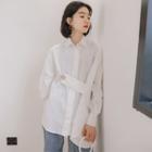 Plain Asymmetric Long-sleeve Shirt White - One Size