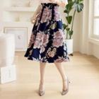 Pleated High-waist Floral Midi Skirt