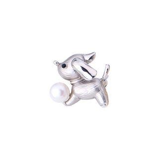Simple And Cute Puppy Dog Imitation Pearl Brooch Silver - One Size