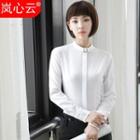 Buckled Stand Collar Long-sleeve Shirt / Dress Pants