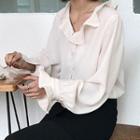 Frilled Collar Chiffon Blouse Beige Almond - One Size