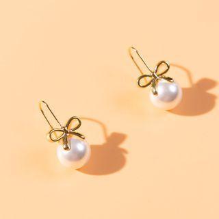 Faux Pearl Earring 1 Pair - Gold Hook Earring - White - One Size