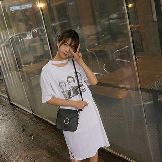 Cutout Printed Short-sleeve Dress