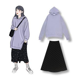 Oversized Hoodie / Midi Dotted A-line Skirt