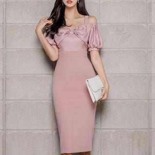 Puff-sleeve Cold Shoulder Sheath Dress