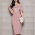 Puff-sleeve Cold Shoulder Sheath Dress
