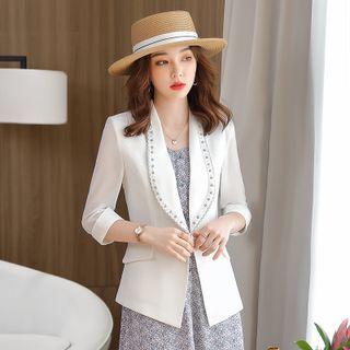 3/4-sleeve Embellished One-button Blazer