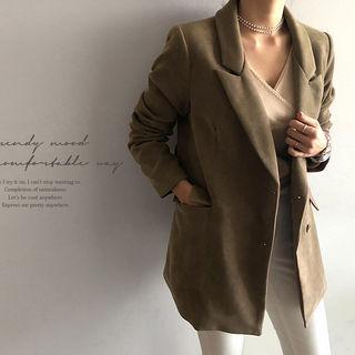 Faux-suede Blazer With Sash Camel - One Size