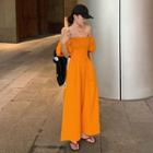 Off-shoulder Puff-sleeve Jumpsuit