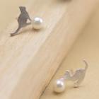 925 Sterling Silver Cat Pearl Earrings