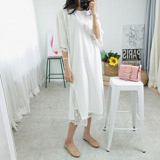 Lace-trim Lettering Long T-shirt Dress