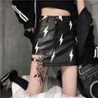 Flash Print Faux Leather A-line Skirt
