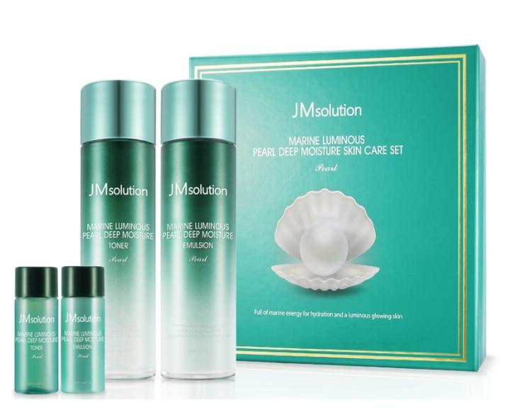 Jmsolution - Marine Luminous Pearl Deep Moisture Skin Care Set: Toner (130ml + 20ml) + Emulsion (130ml + 20ml) 4 Pcs