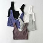 V-neck Ribbed-knit Plain Crop Tank Top