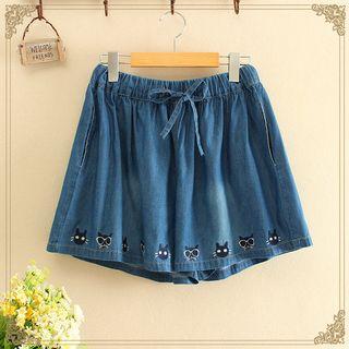 Drawstring Embroidered Wide-leg Shorts