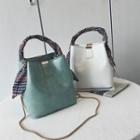 Scarf Accent Faux Leather Bucket Bag